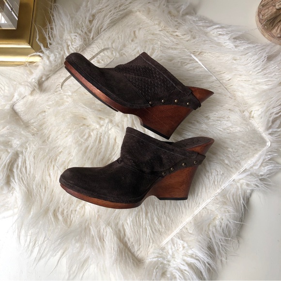 KORS Cupid Wedge Platform Boho Suede Leather & Wood Slingback Clog Michael Kors - Picture 6 of 8